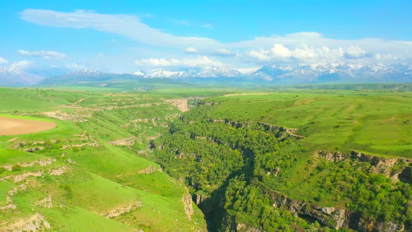 Aerial View on Aksu River Canyon on AksuJabagly Natural Reserve in Alatau Mountains Central Asia