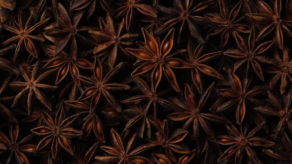 Dry Star anise spice top view, sliding shot. 4K UHD video