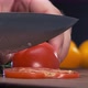 Professional Cook Cuts Red Tomato with Large Wide Knife - VideoHive Item for Sale
