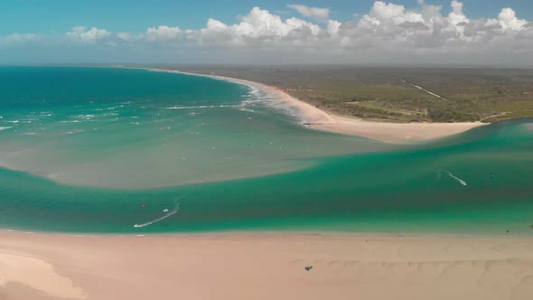 Drone aerial view of Elliott Heads Beach and River, Australia