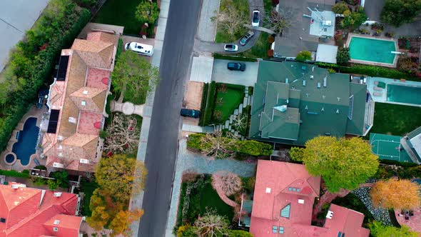Los Angeles neighborhood suburban area, top down view. California, USA