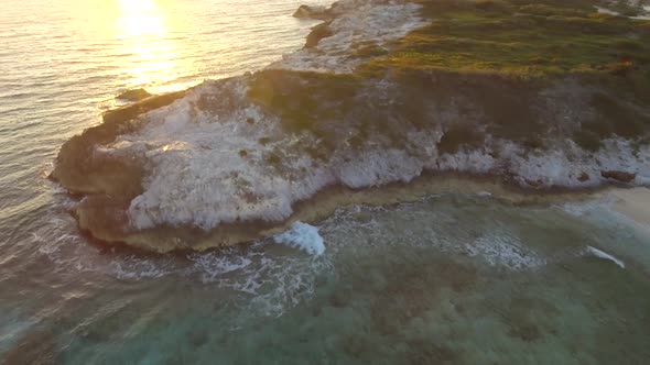 Aerial drone view of a deserted beach in the Bahamas, Caribbean. 