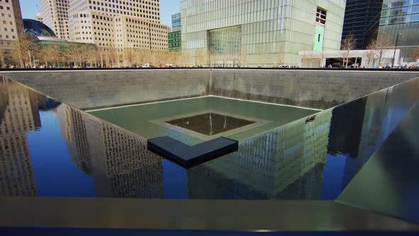 Close up view of the 9/11 Memorial pool, New York City