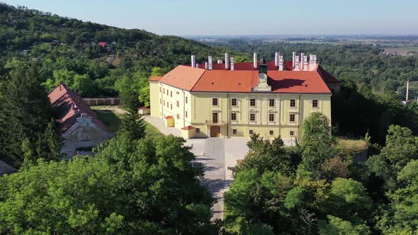 Aerial view of the castle in the town of Hlohovec in Slovakia