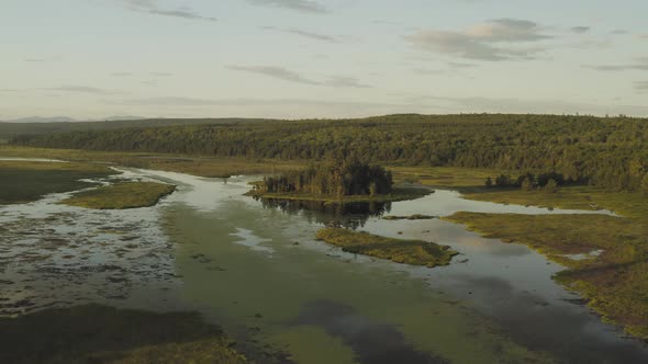 Breathtaking aerial view Shirley Bog wilderness landscape Sunset