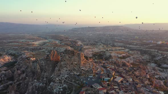 Landscape with Hot Air Balloons Flying Over Goreme Cappadocia