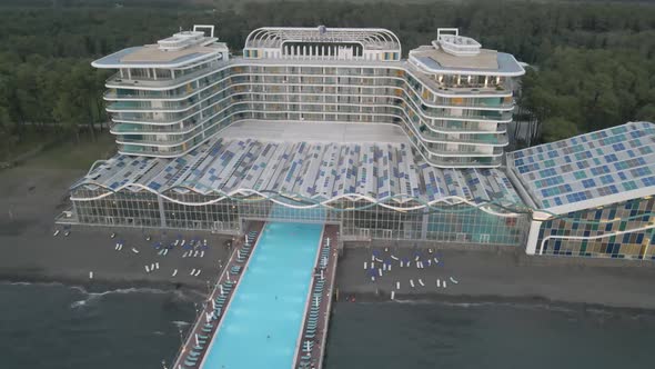 Shekvetili, Georgia - September 10 2020: Aerial view of Modern hotel Paragraph