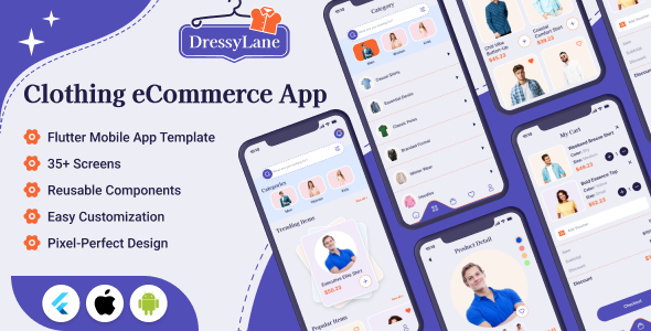 DressyLane - eCommerce Clothing Shop Flutter Mobile App Template | Sell Clothes for Men, Women & Kid