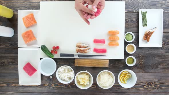 Hands Chef Making Sushi