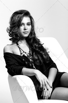  and fresh makeup. Wavy Hair. Hairstyle. Not isolated on grey background. Indoor