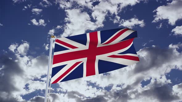 United Kingdom Flag With Sky 4k
