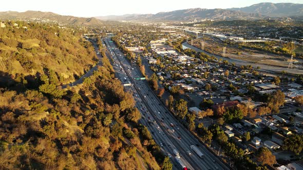 Aerial Los Angeles Freeway traffic