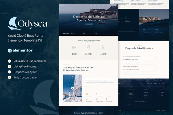 Odysea – Yacht Club & Boat Rental Elementor Template Kit – 0 Sold!