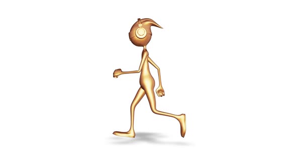 3d Character Gold Man Running Loop On White Background