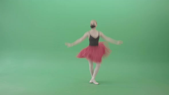 Blonde Ballet Girl Dancing And Jumping In Red Black Mask Isolated On Green Screen