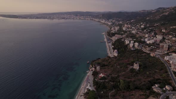 Vlore, Albania drone view. Drone view of a beach with turquoise water.