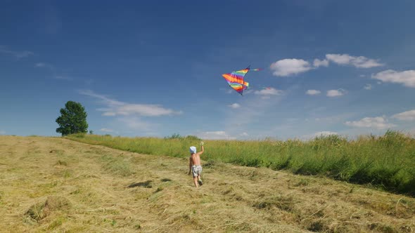 Little boy playing colorful kite