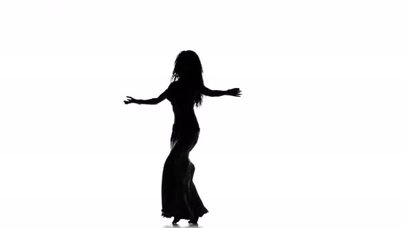 Talanted Exotic Belly Dancer Girl Dance on White, Silhouette