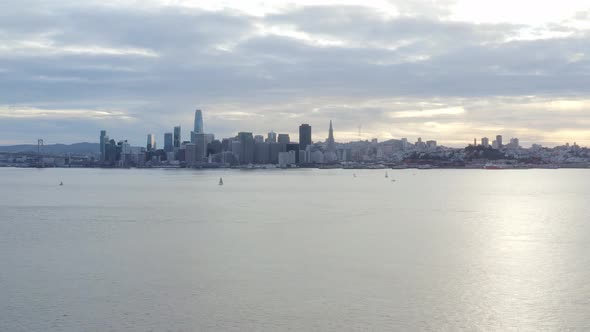 Aerial: boats sailing and view of the city, drone view