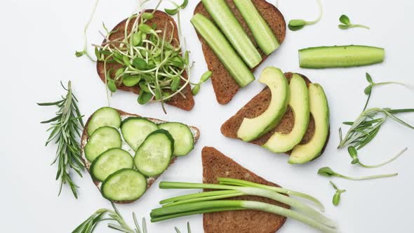 Healthy Sandwiches with Avocado Hummus Cucumber Sunflower Sprouts