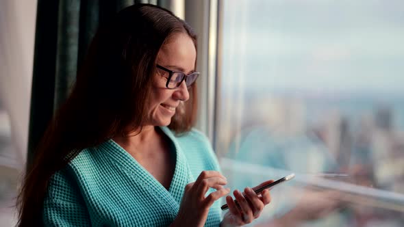 Middleaged Woman is Typing Message in Dating Apps Flirting Online Communicating By Internet