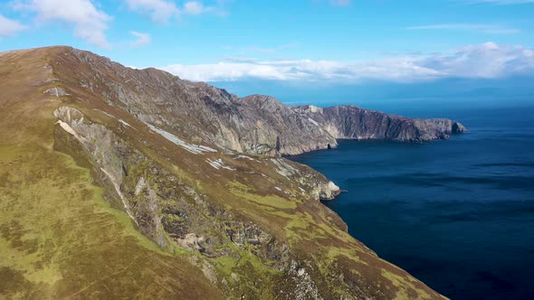 Aerial View of the Beautiful Coast at Malin Beg with Slieve League in the Background in County