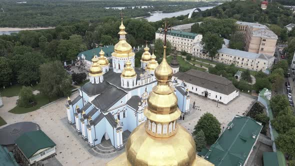 Kyiv. Ukraine: St. Michael's Golden-Domed Monastery. Aerial View. Flat, Gray