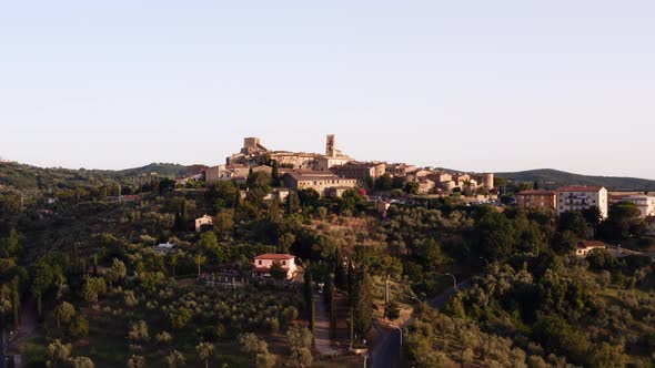 Aerial view of old town of Montemerano, Tuscany, Italy.