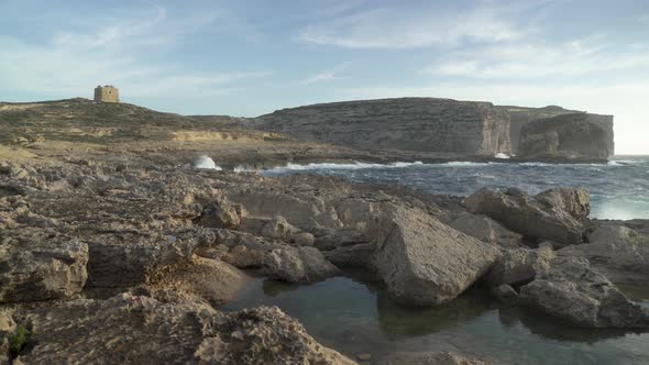 Mediterranean Sea Raging on a Windy Day near Fungus Rock in Gozo Island