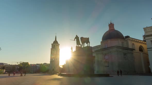 Vilnius, Lithuania -  Sunset on the Cathedral Square, time-lapse