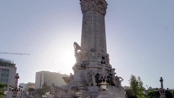 The Marquess of Pombal Square with Sunset Which is an Important Roundabout in the Center of Lisbon