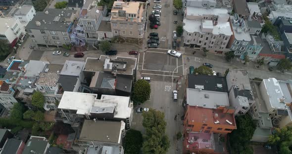 Aerial view San Francisco California USA Coit Tower Telegraph Hill on a cloudy day