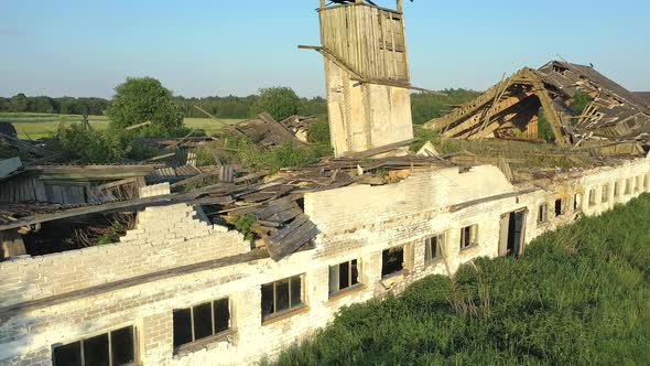 Aerial Shot of an Abandoned Soviet Cattle Barn