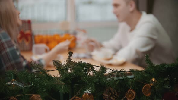 A Couple in Cafe Having a Lunch in Restaurant and Talking To Each Other