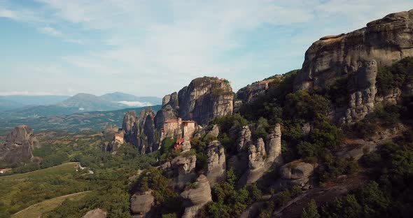 Aerial View Of The Mountains And Meteora Monasteries In Greece