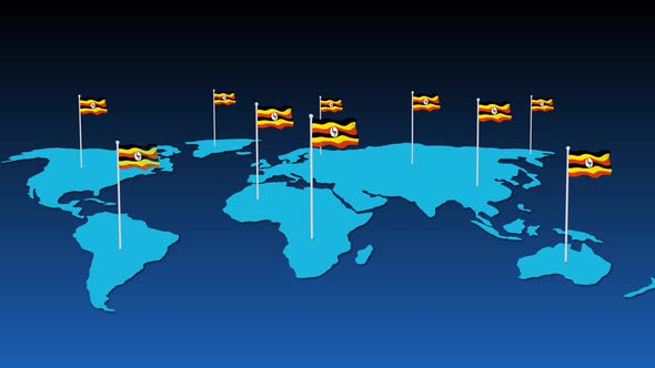 Uganda National Flag Fly On Earth Map Animation