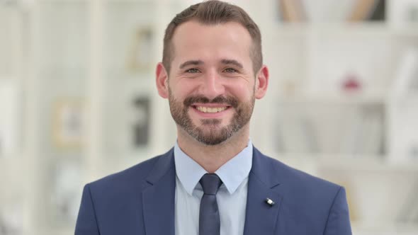 Portrait of Cheerful Businessman Smiling at Camera