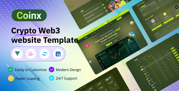 Coinx - Crypto Web3 Website Nuxt JS Tailwind CSS Template
