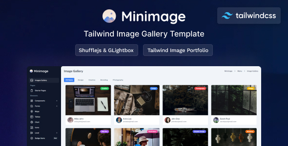 Minimage - Tailwind Image Gallery Setup HTML Template