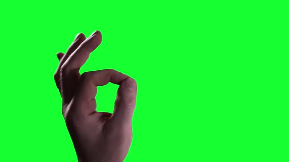 Male Hand showing Perfect Gesture Sign over Green Screen.