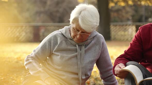 Calm Picnic of Senior Married Couple Enjoying Fresh Air and Reading Books in a Park