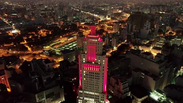 Night downtown Sao Paulo Brazil. Downtown district at night life scenery.