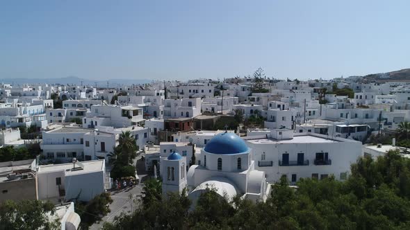 Town of Naoussa on the island of Paros in the Cyclades in Greece seen from th