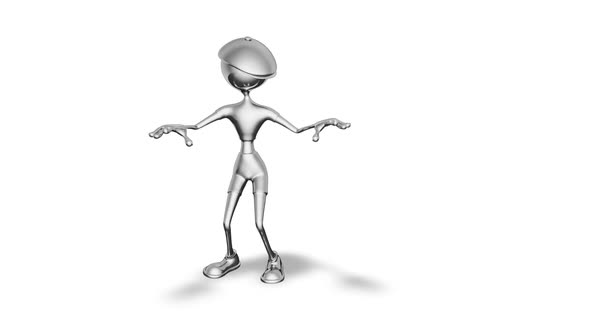 3D Silver Man Dance  Looped on White