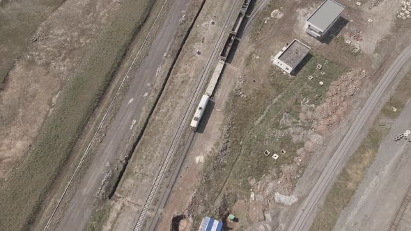 Samtskhe-Javakheti, Georgia - August 22 2021: Aerial view of Akhalkalaki railway station