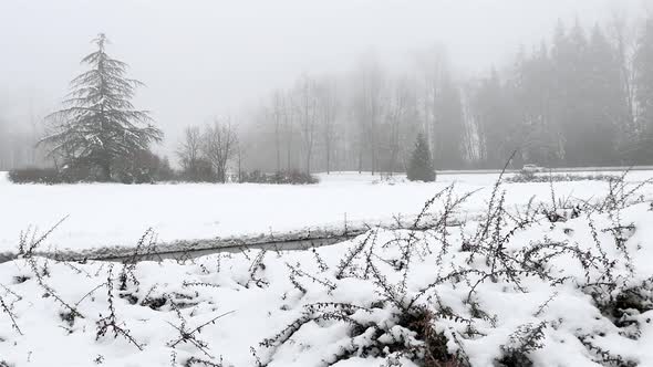 Winter Highway Exit at Snowy and Foggy Day alt