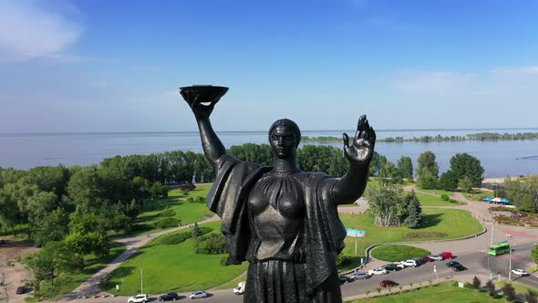 Aerial View of the Hill of Glory and Dnieper River at Cherkasy City