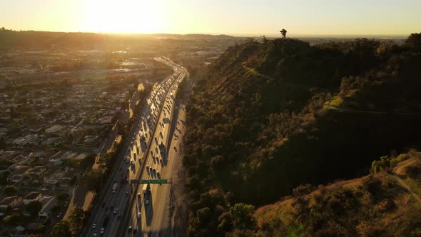 Aerial Los Angeles Freeway traffic