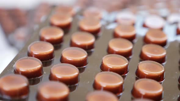 Macro shot of brown colored tablets, Rotating view of brown colored packets