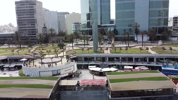 Aerial view of Larcomar Shopping center in Miraflores Lima Peru 4K